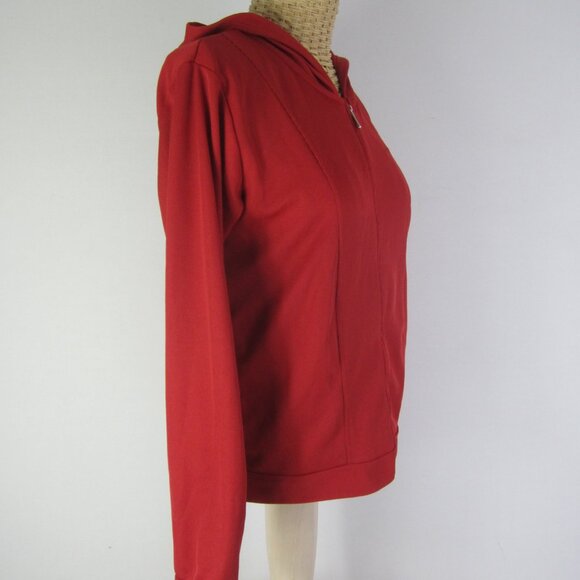 Nike Dri Fit Women S Red LS Hooded Running Athletic Short Full Zip Jacket - Picture 7 of 10